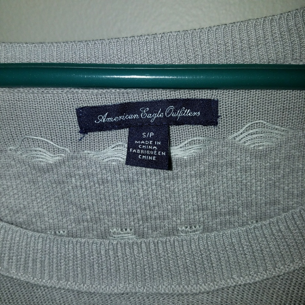 American Eagle Gray and White Lace Stripe Sweater - Picture 4 of 5